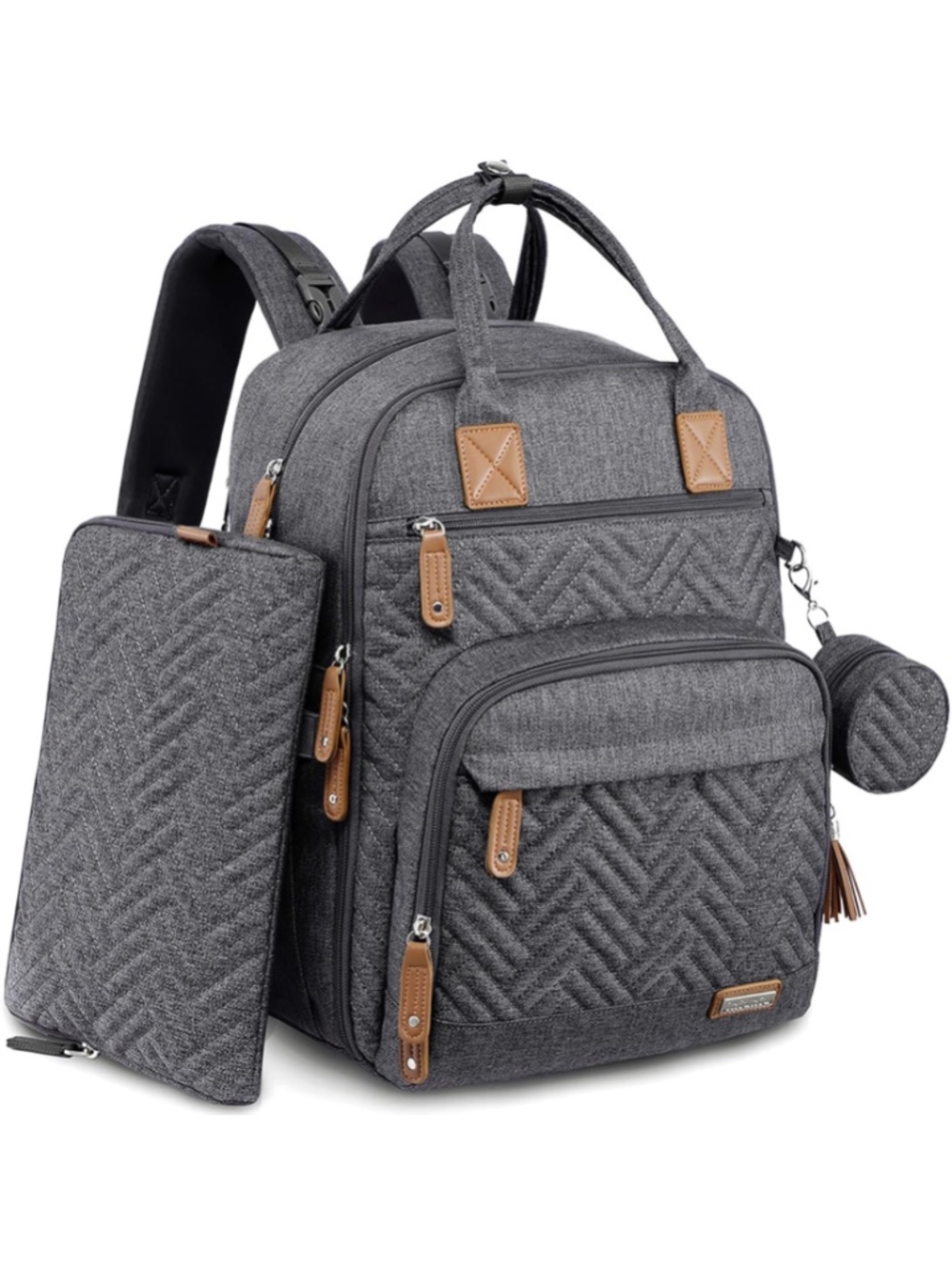 iniuniu Large Diaper Bag Backpack - Charcoal Grey & Tan